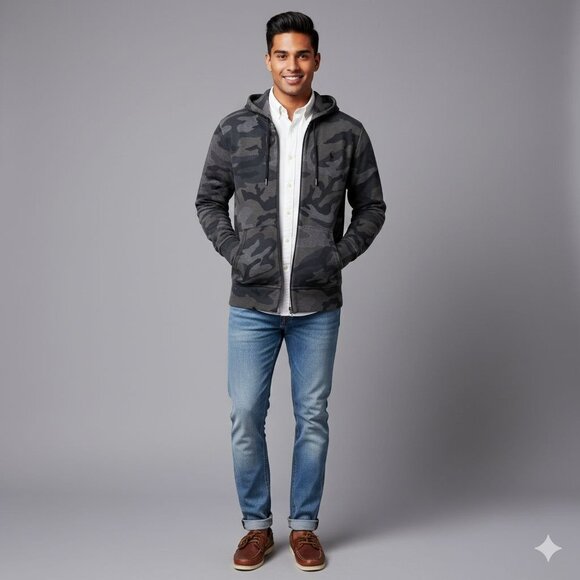 POLO Ralph Lauren Performance Gray Black Camo Full-Zip Hoodie Jacket Size Medium - Picture 4 of 10